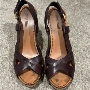 Dark Brown Wedge Sandals with Slingback and X-Strap Design